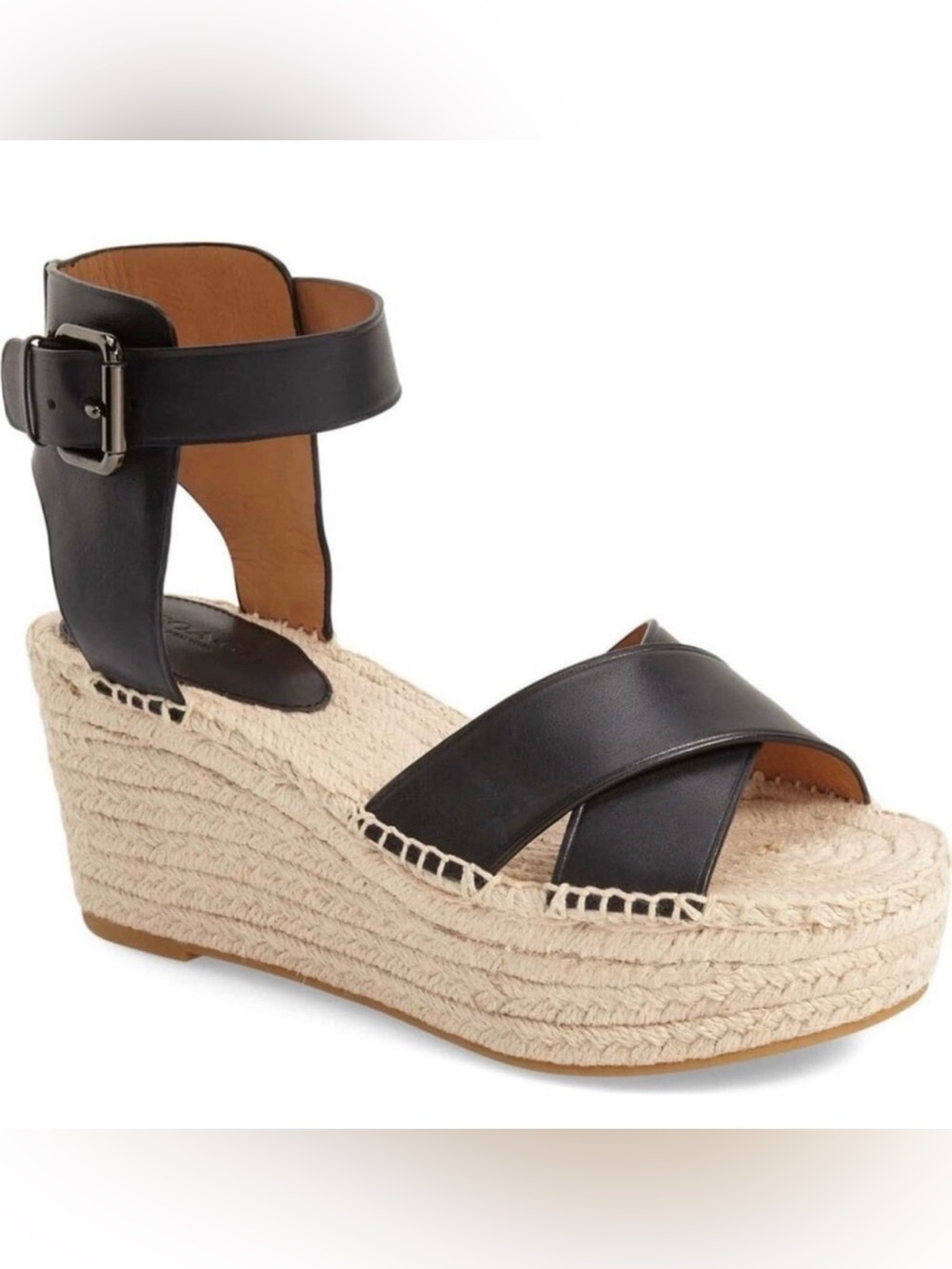 Beautiful Coach Primrose Black Leather Espadrille Platform Wedge Sandal Size 7